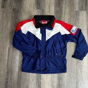 Vintage Rare Marker Ski Jacket Mens Medium Blue Red White First Data Patch Snow